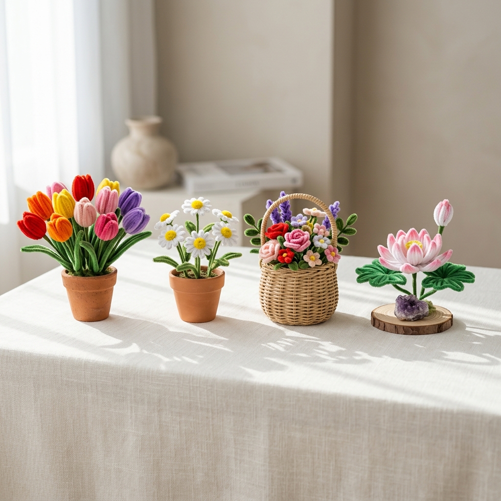 Handcrafted Pipe Cleaner Flower Showcase